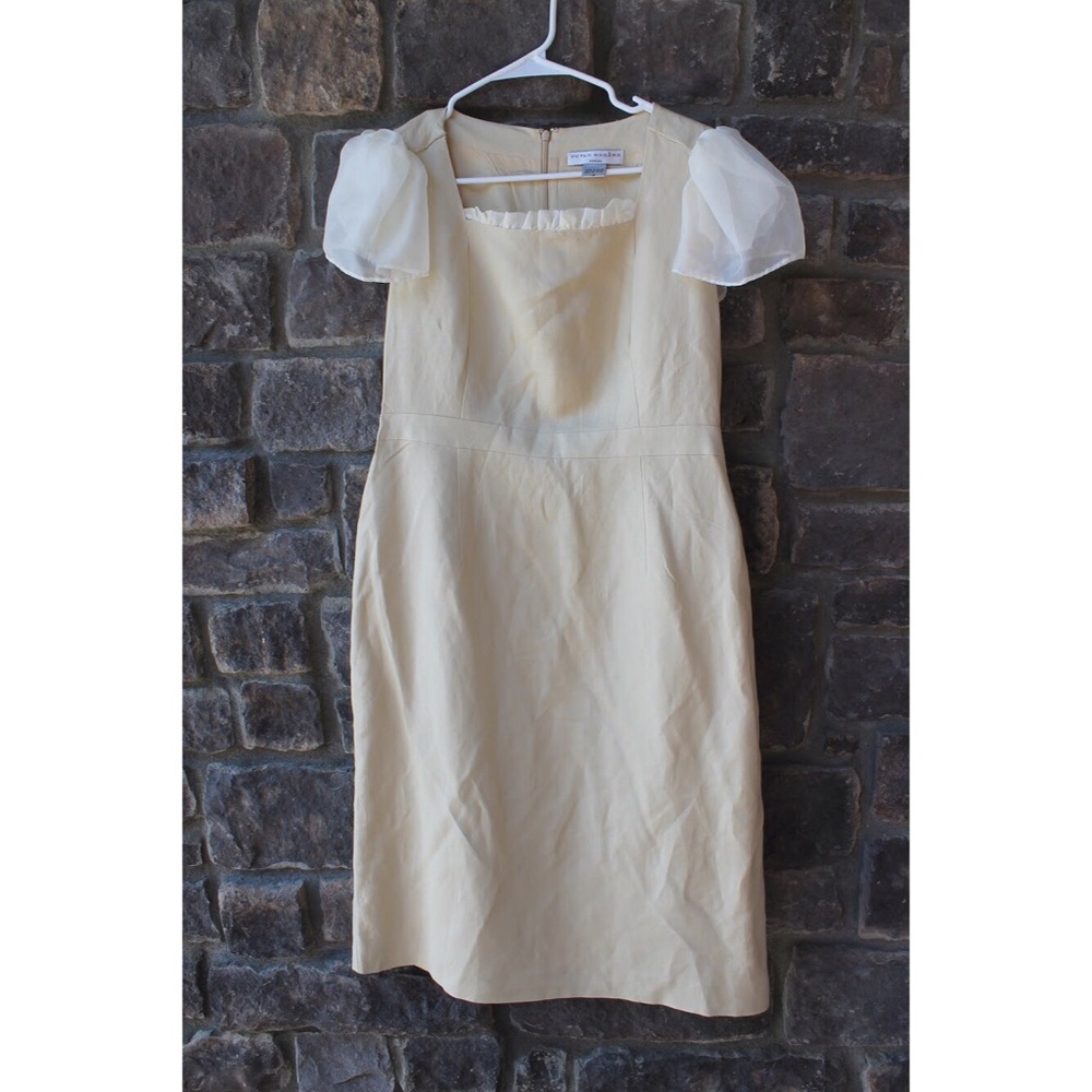 Tan Dress with Sheer White Sleeves